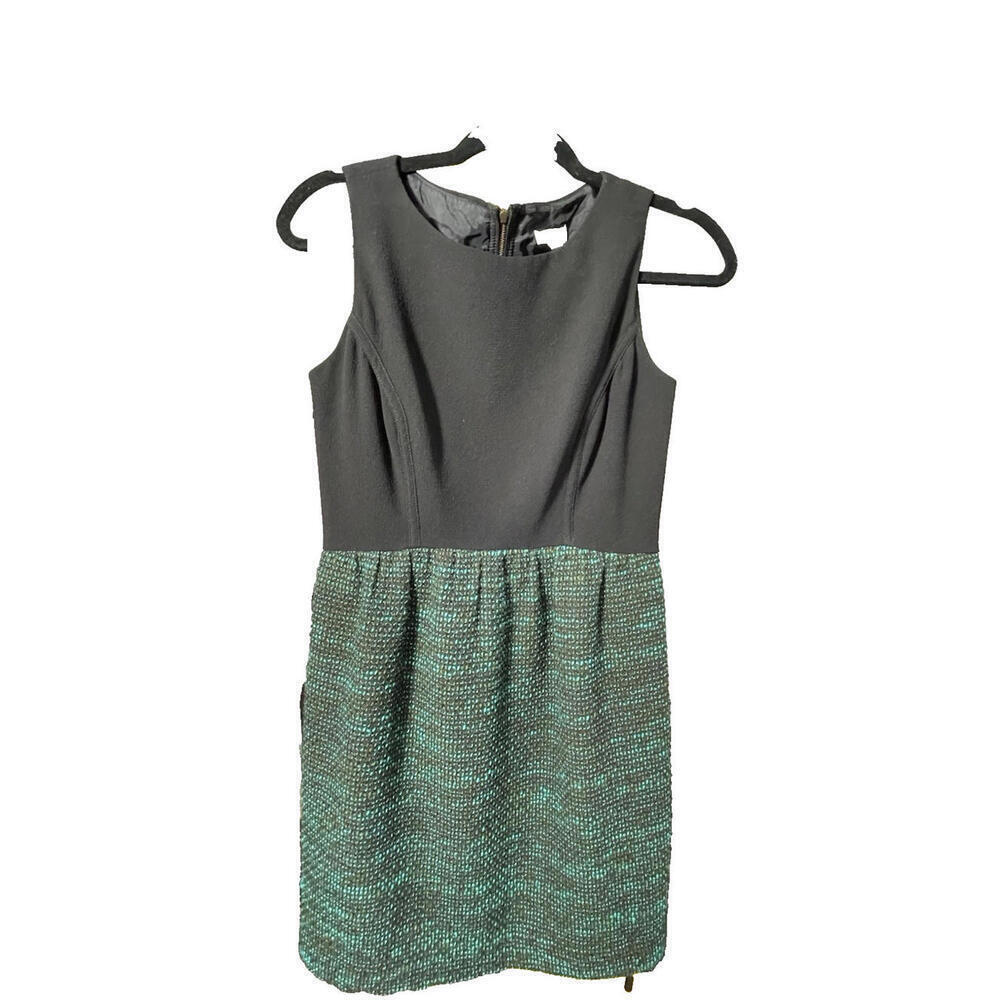 SHOSHANNA Women's Black Green Wool Blend Dress Zip Back Made in USA Sz 4